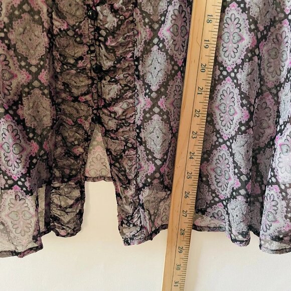 Worthington Womens Purple Long Sleeve Medallion Tile Button Up Blouse Size 2X - Picture 7 of 8